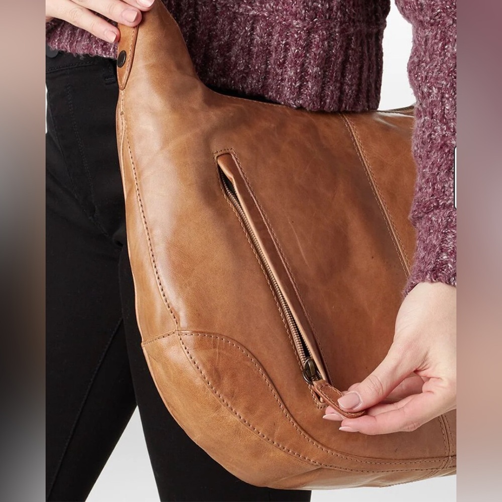 Frye Melissa Scooped Hobo Leather Large Bag Beige AUTHENTIC -LIKE NEW - Picture 2 of 12